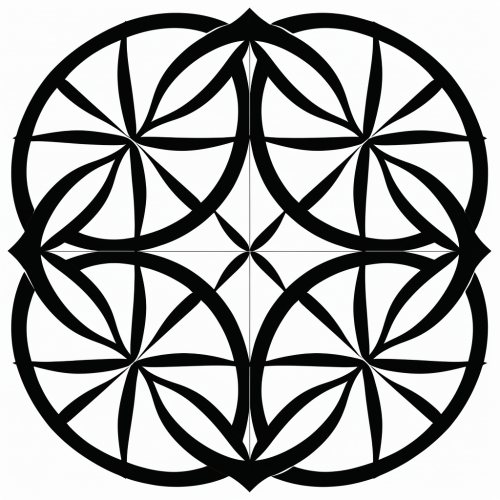 Black and white intersecting circles and helices Black and white intersecting circles and helices