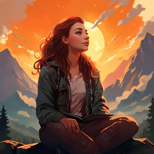 INTP girl enjoying a sunset on a mountain