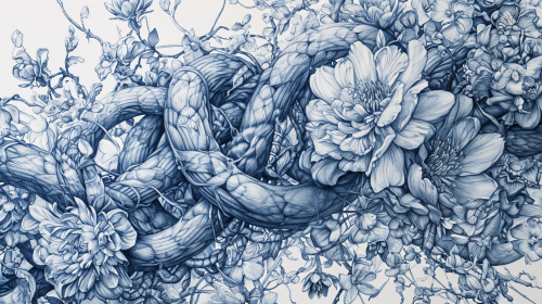 Detailed wedding card with intricate knots and blooming flowers