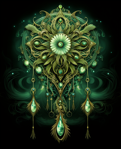 Vibrant green dream catcher abstract art