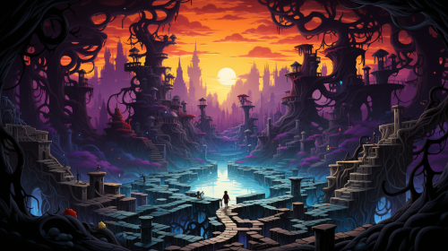 Vivid anime labyrinth with intricate details