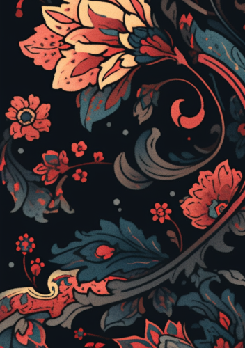 Intricate paisley inspired pattern on black background