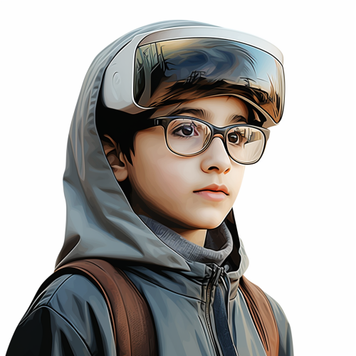 10-year-old Iranian student wearing Metaverse glasses
