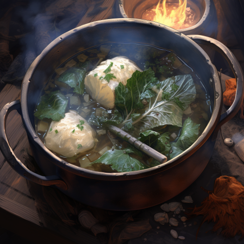Savory Iron Medieval Cauldron Stew with Cabbage and Parsnips