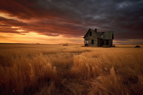 Small old farmhouse in tall grass