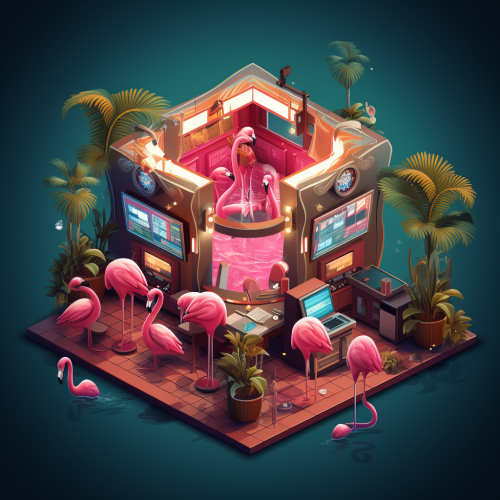 Isometric Flamingos Gambling Casino Sportsbook Tropical Vibe