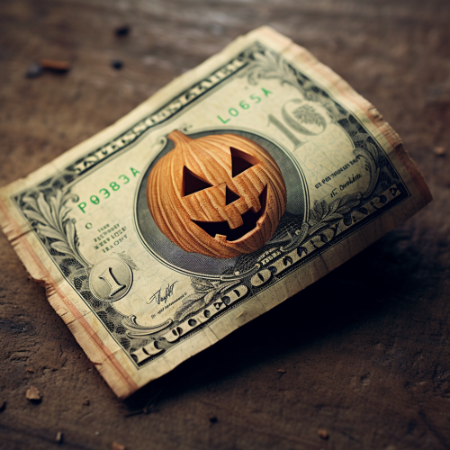 Halloween jack-o-lantern on a dollar bill