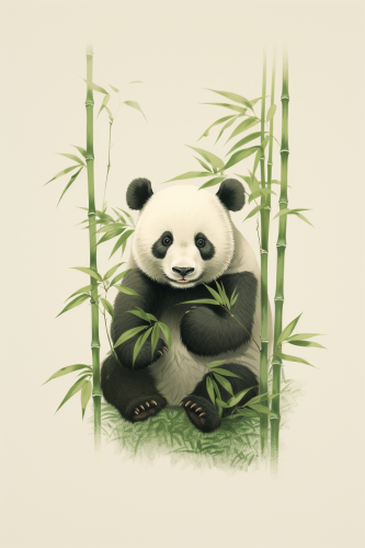 Green Japan Bamboo Panda Travel Poster