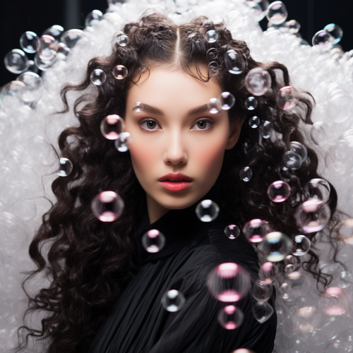 Japan top model washing hair with elegant bubble shampoo