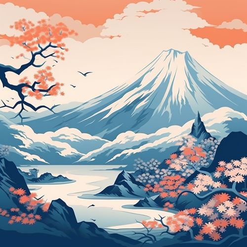 Stunning Japanese Mountain Illustration