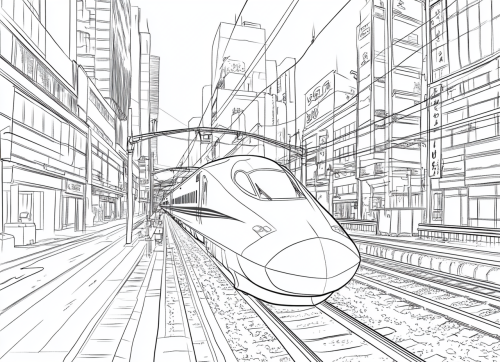 Japanese city bullet train coloring