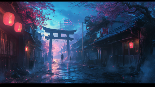 Beautiful Japanese City Street at Twilight