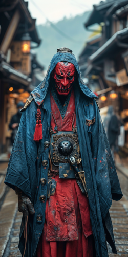 Japanese ghost demon red mask sideways eerie