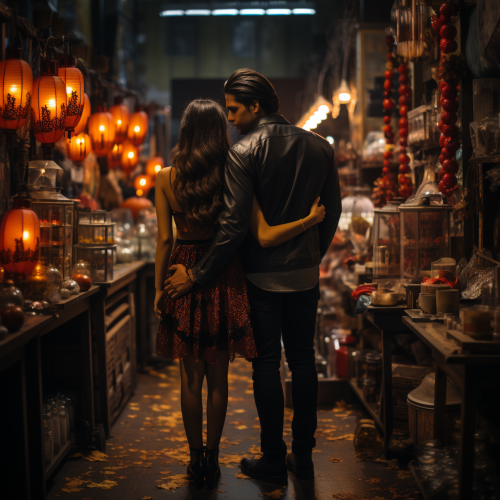 Japanese lovers in Halloween costumes