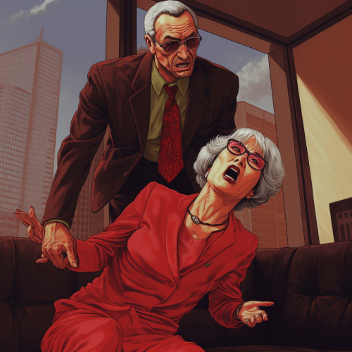 Japanese Matriarch Choking Man in Red Suit