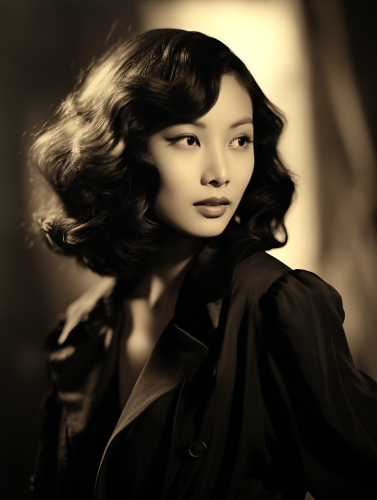 Ethereal black and white portrait of Japanese actress