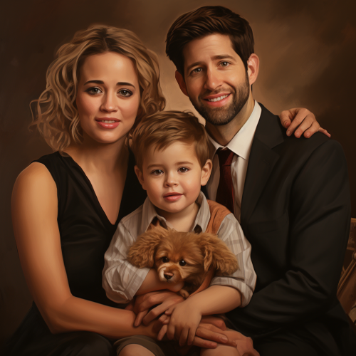 Realistic family portrait of Jenna Fischer and John Krasinski