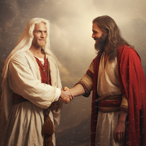 Jesus and Santa Claus shaking hands