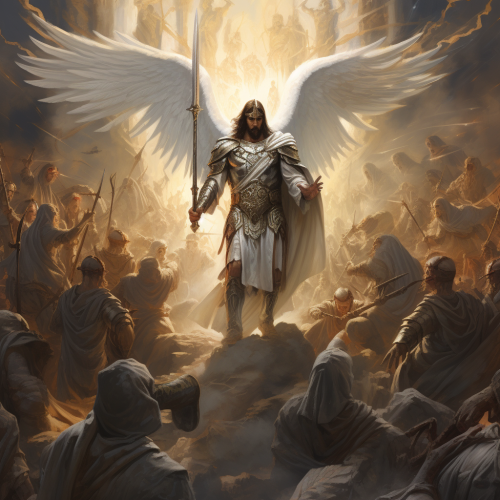 Jesus leading warrior angels in battle Jesus leading warrior angels in battle
