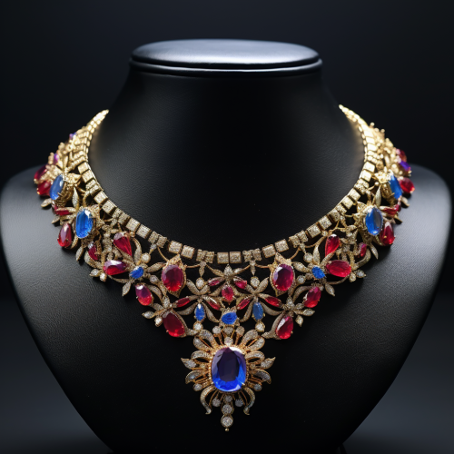 Beautiful Jeweled Necklace on Display Stand