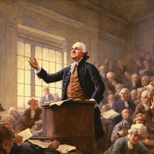 John Adams delivering an inspiring speech