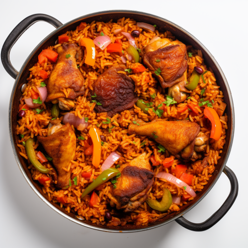One-pot red rice dish with chicken leg One-pot red rice dish with chicken leg