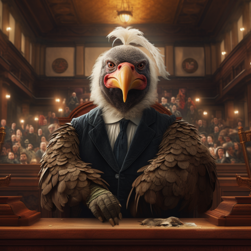 Judge with turkey head in courtroom