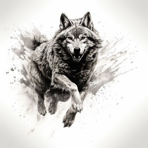 Jumping wolf in painted style