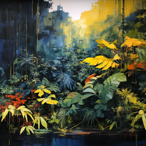 Lush jungle forest acrylic painting