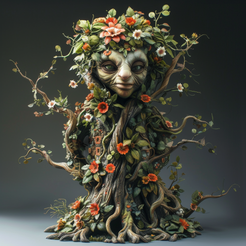 Jungle Monster Tree Flowers Tendrils