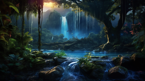 Exotic wildlife in jungle oasis