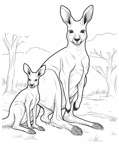 Cartoon Kangaroo Family Coloring Page