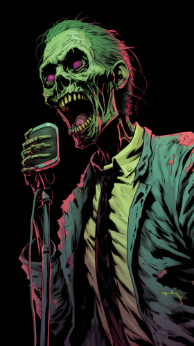 Karaoke Zombie captivating audience with hypnotic voice