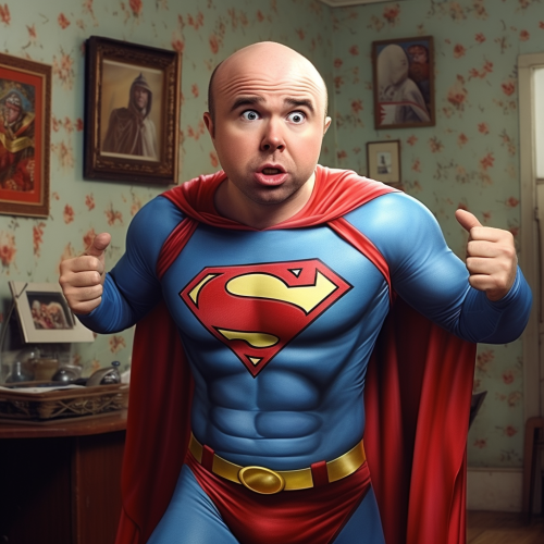 Karl Pilkington as Bullshitman in action