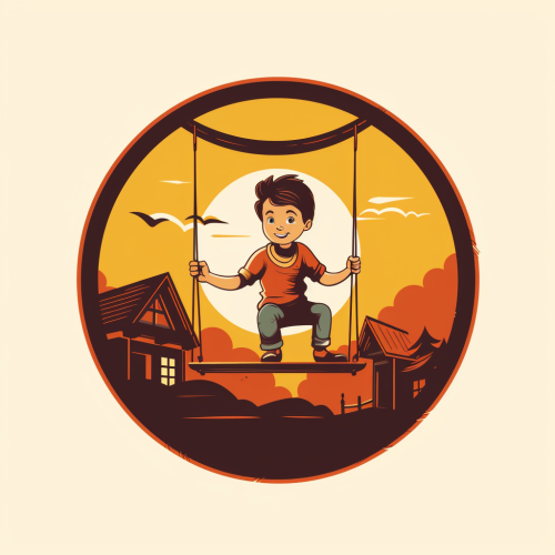 Kid swinging on a logo