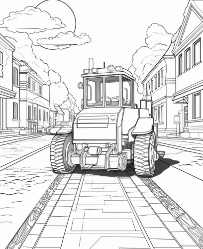 Cartoon-style road construction coloring page