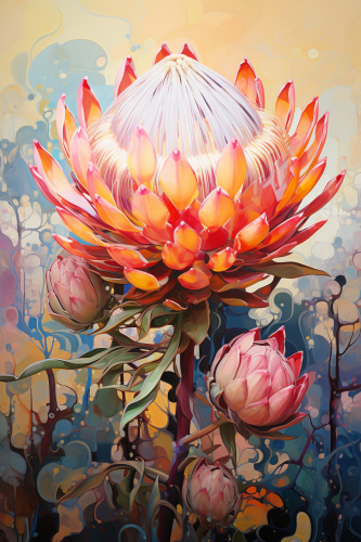 Vibrant painting of a King Protea flower