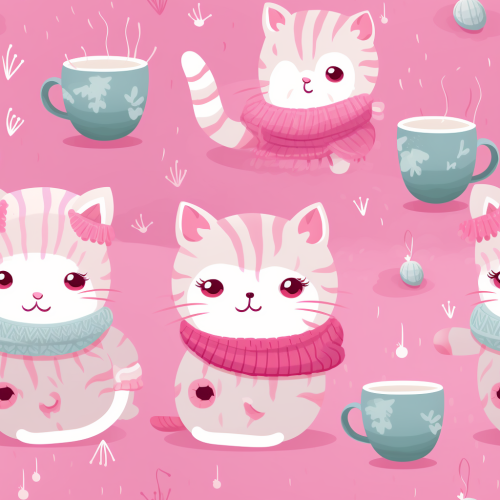 Cute kittens in cozy sweaters sipping tea