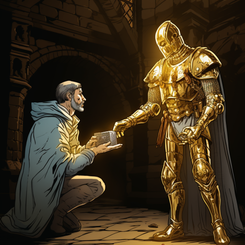 Knight ghost offers metal detector man a shiny gold coin