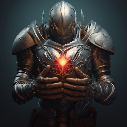 Knight holding heart with hand Knight holding heart with hand