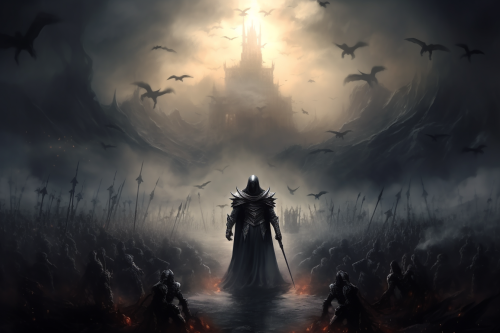 Knight standing over undead army
