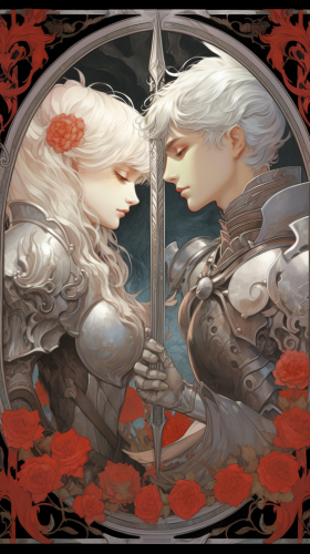 Knights twins art nouveau illustration