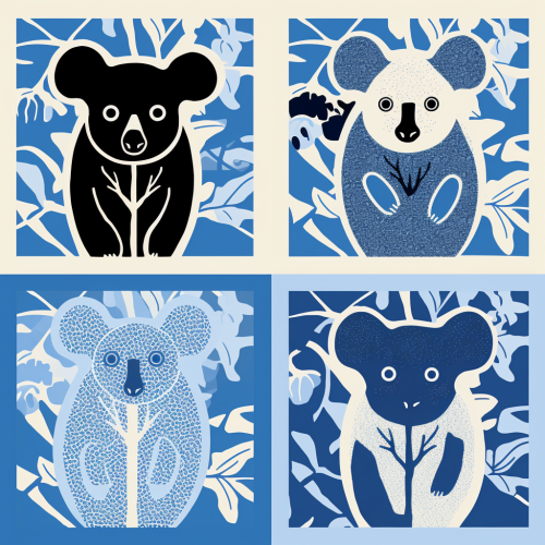 Geometric koala prints in blue and black