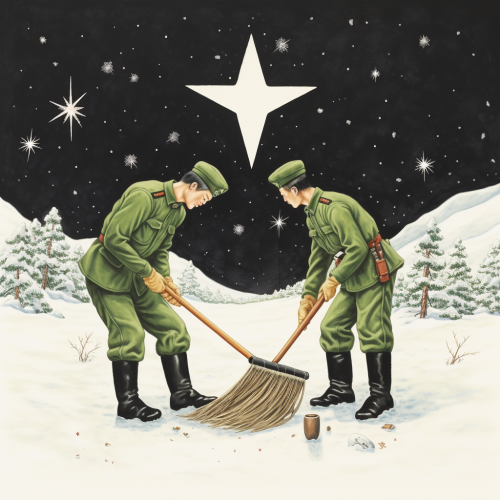 Two South Korean Soldiers Sweeping Snow