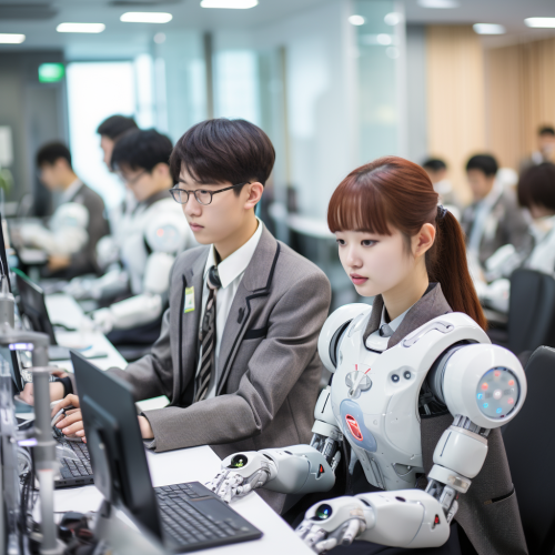 Korean students using AI in Future Science Lab