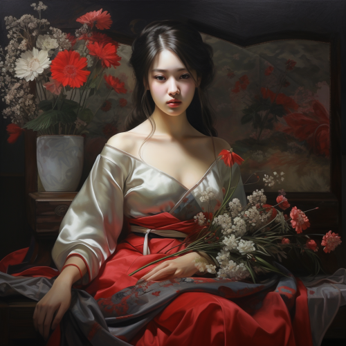 Korean woman with plants in living room