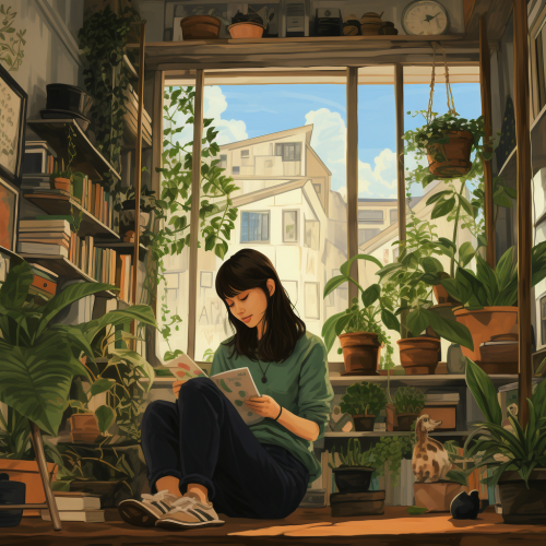 Korean woman talking to plants