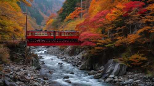Panoramic view of Kurobe Gorge in autumn Panoramic view of Kurobe Gorge in autumn