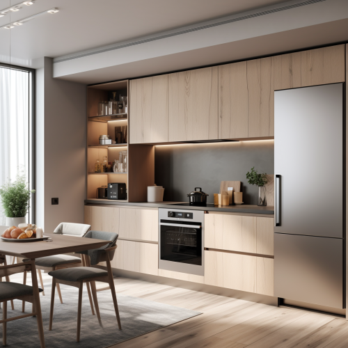 Modern L-Shaped Kitchen Cabinet with Refrigerator