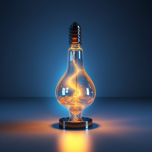 3D render of laboratory flask pouring liquid on lightbulb